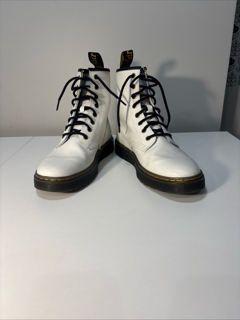 White Lace-Up Dr. Martens Leather Combat Boots for Women size 10